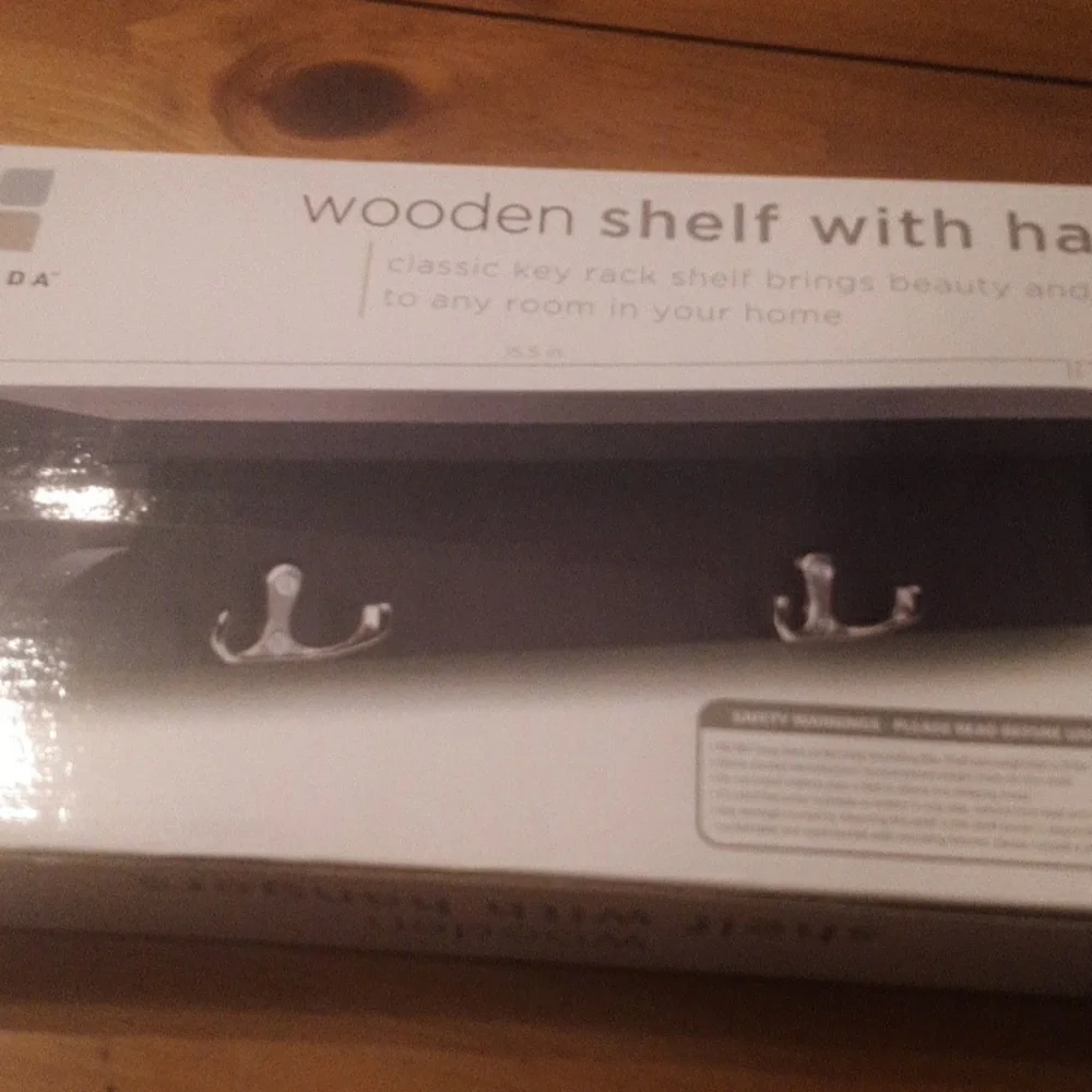 Black Wooden Shelf with Hangers